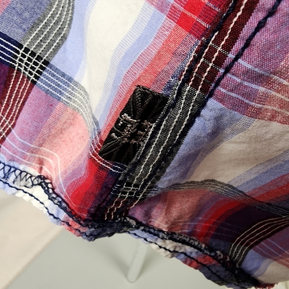 John Lennon for English Laundry Plaid Button Front Shirt Red Blue Size Large - Picture 13 of 14